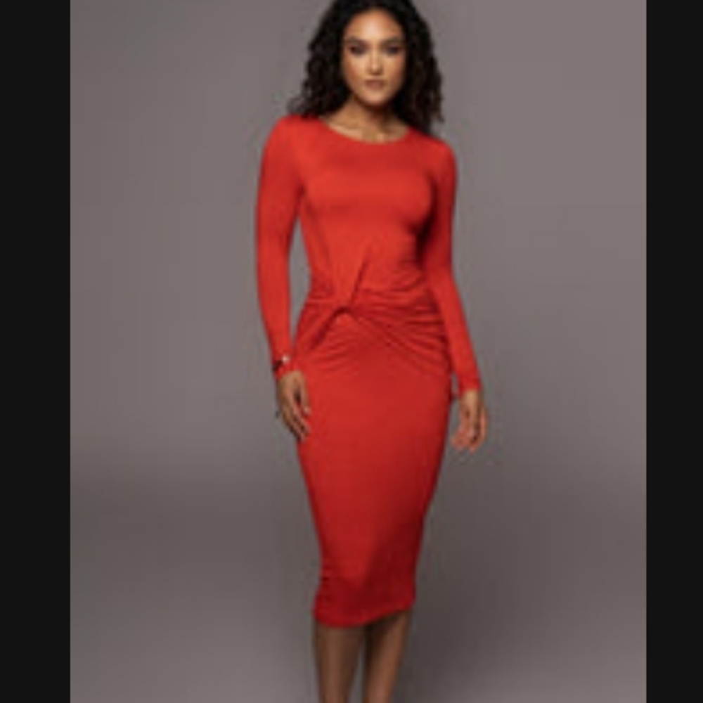 JLUXLABEL Red Bodycon Long Sleeve Dress